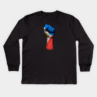 Flag of Philippines on a Raised Clenched Fist Kids Long Sleeve T-Shirt